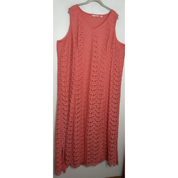 Isaac Mizrahi Live Womens Peach Floral Sleeveless Lace Maxi Dress Plus Size 3x - Picture 2 of 7